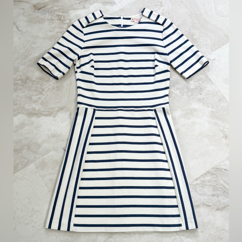 Brooks Brothers Red Fleece Navy White Striped Dress Women’s Medium Knit Preppy - Picture 2 of 7